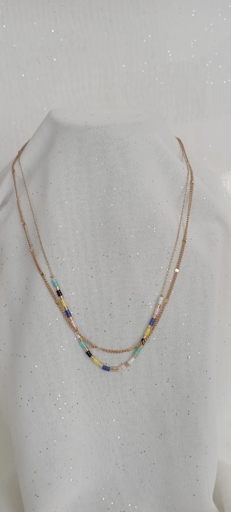 Collier Double chaine et perle