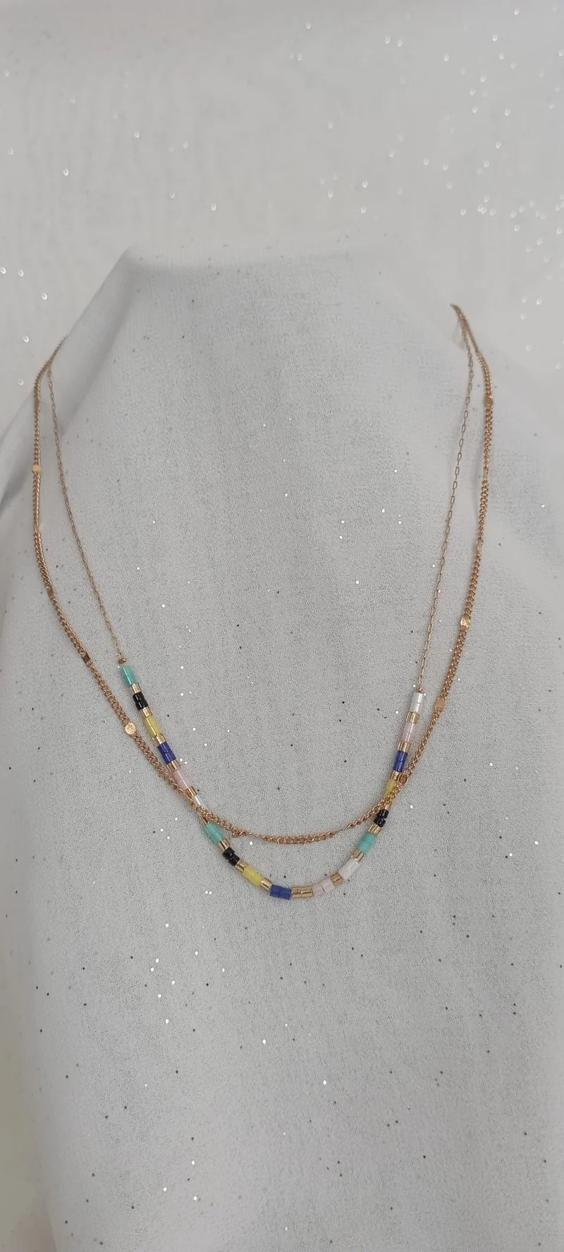 Collier Double chaine et perle
