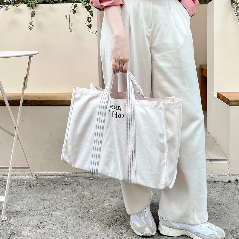 Made in Korea 定制間條刺繡字母大帆布袋