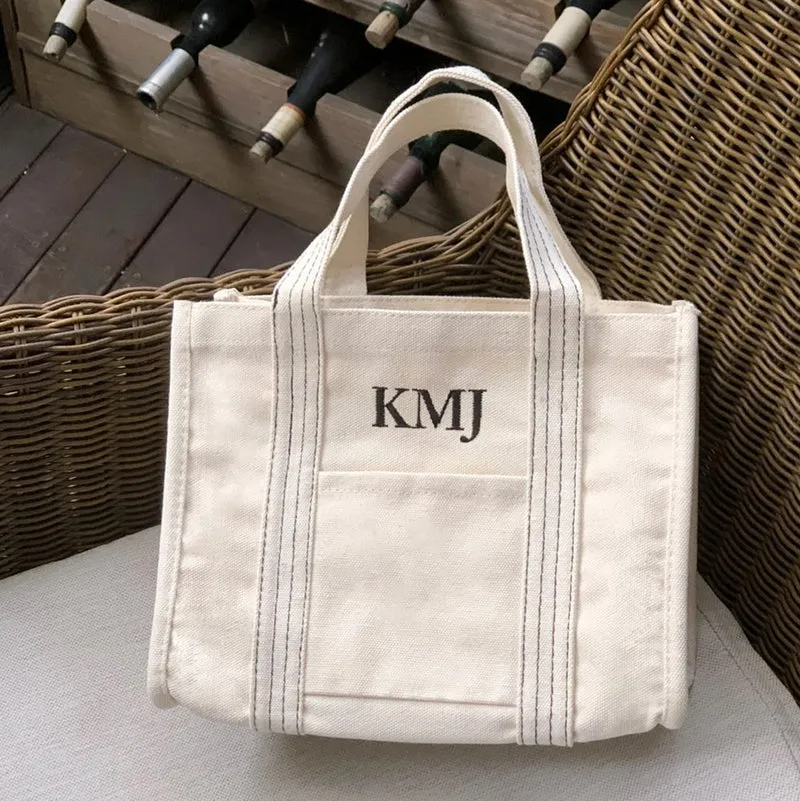 Made in Korea 定制間條刺繡字母小帆布袋