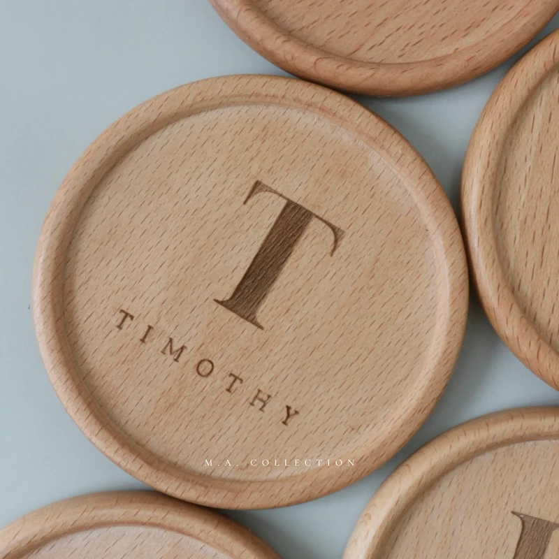 櫸木刻字圓形杯墊