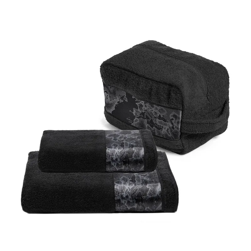 Set Beauty Asciugamano con ospite Geo Black in Cotone 480 gr/mq