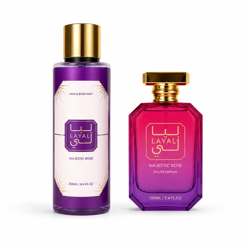 Coffret Majestic Rose – Coffret Eau de parfum 100 ml & Brume corps et cheveux 250 ml – Layali