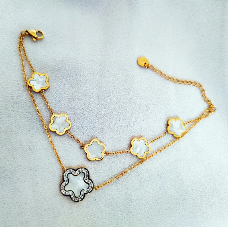 Bracelet réversible flower strass nacré