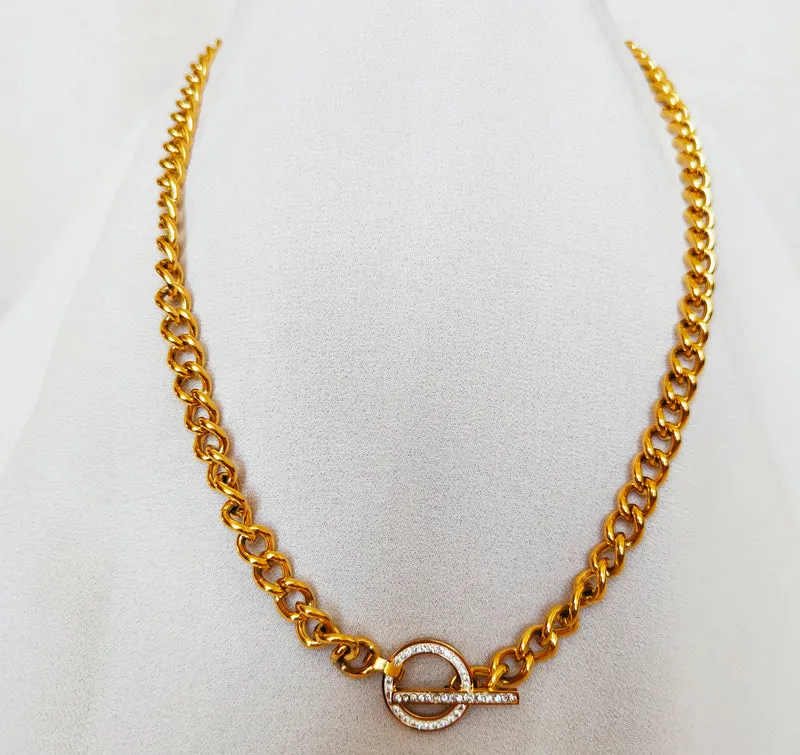 Collier chaine rond et barre strass