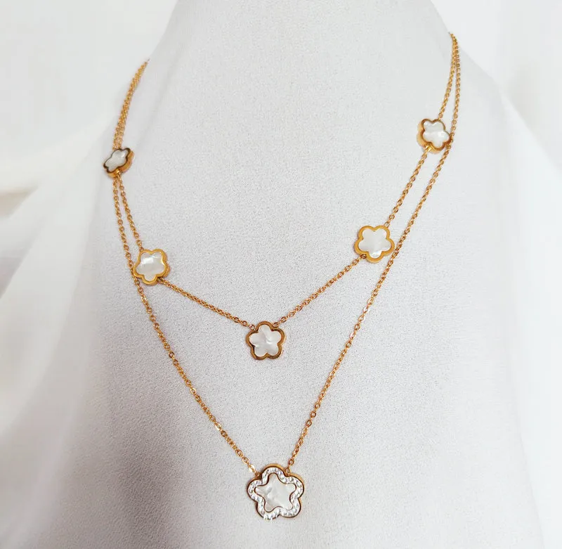Collier double flower nacré strassé