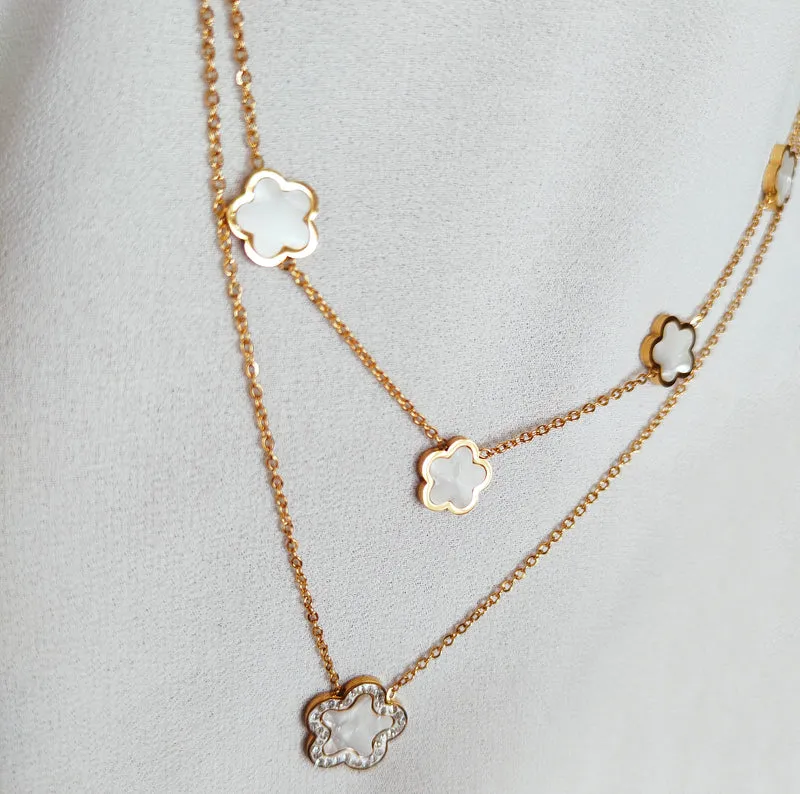 Collier double flower nacré strassé
