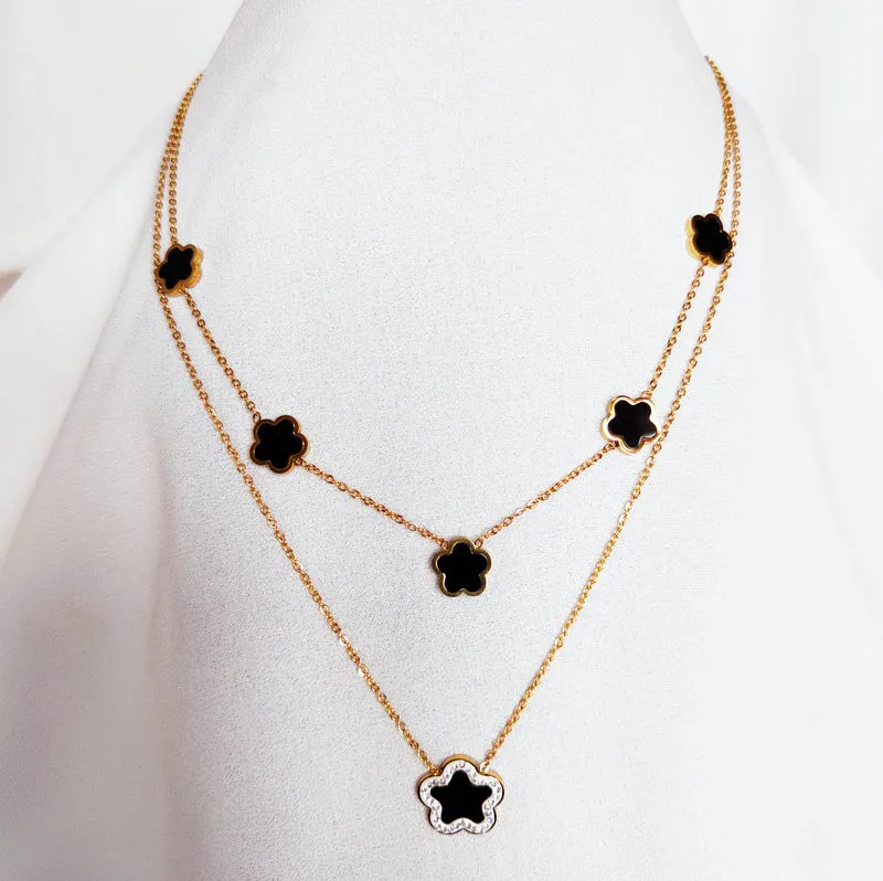 Collier double black flower
