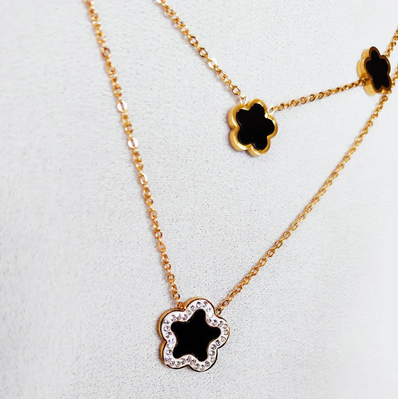 Collier double black flower
