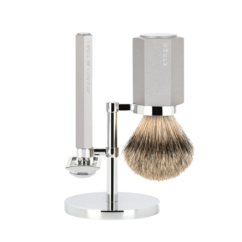 Shaving Set Hexagon - Silver Grey - Saf.Razor - Dashaar