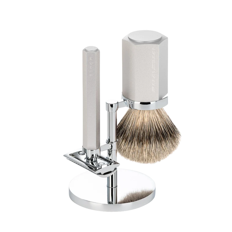 Shaving Set Hexagon - Silver Grey - Saf.Razor - Dashaar