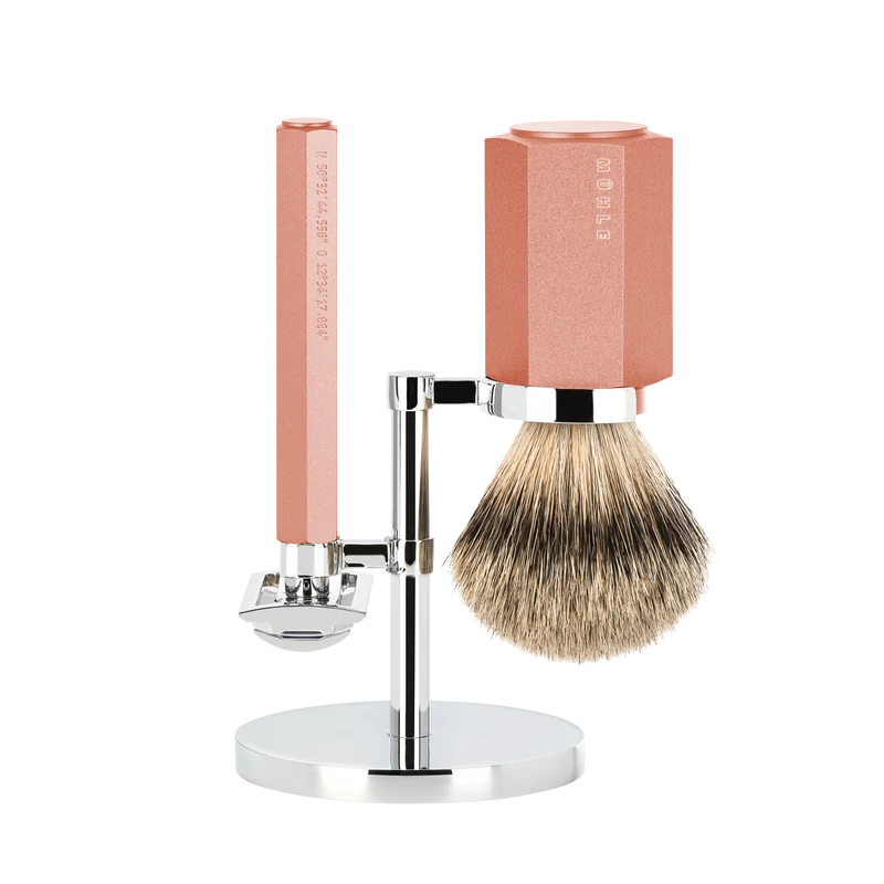 Shaving Set Hexagon Sunrise met Silvertip Badger Shaving Brush