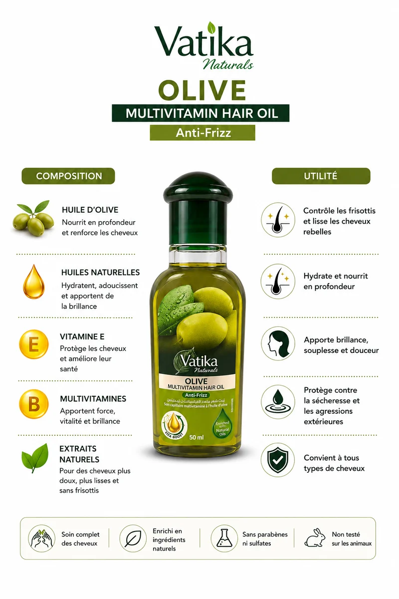 Huile capillaire Olive Vatika 50 ml – Soin