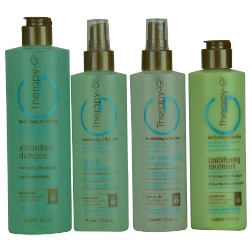 Set-therapy- G 4-step System Kit For Thinning Hair With Antioxidant Shampoo 12 Oz & Follicle Stimulator 8.5 Oz, Conditioning Treatment 8.5 Oz & Hair Volumizing Treatment 8.5 Oz--90 Day Supply