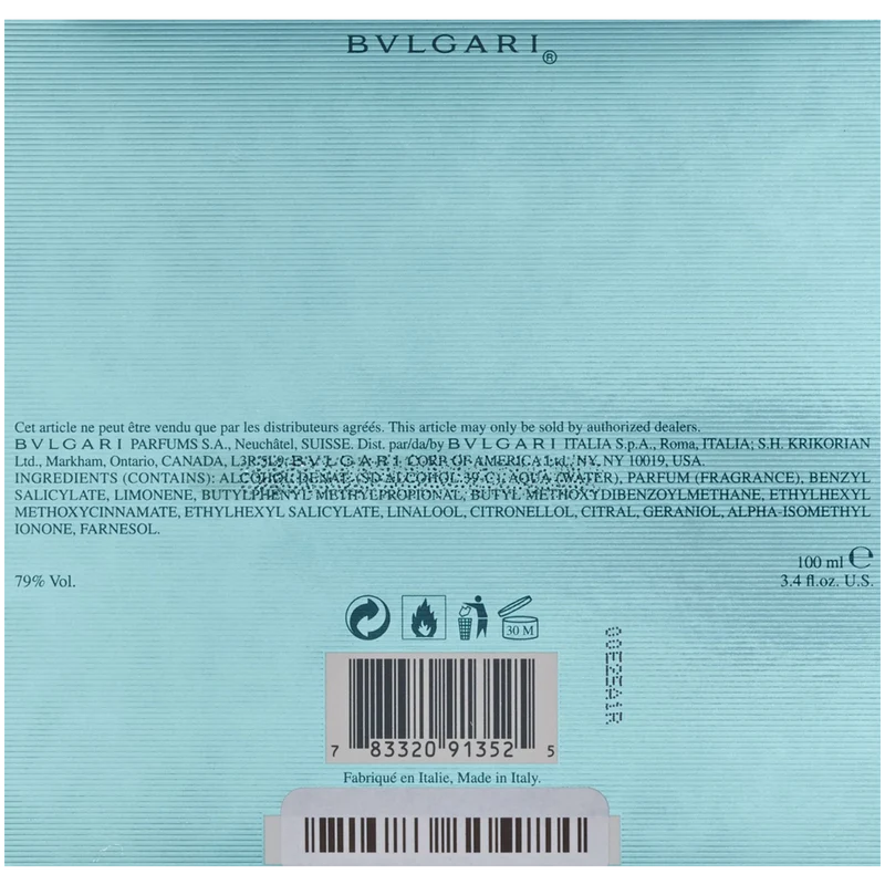 Bvlgari Aqva Marine Pour Homme by Bvlgari 3.4oz 1ml EDT Spray