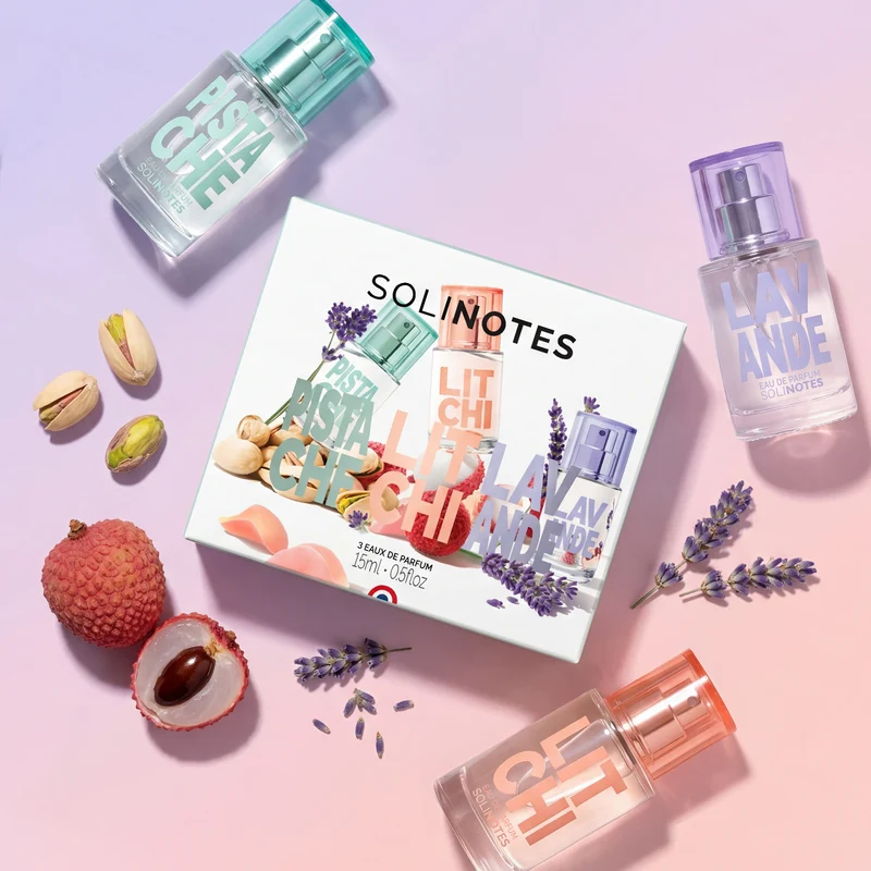 Coffret Trio Parfum 15ml Pistache, Litchi, Lavande