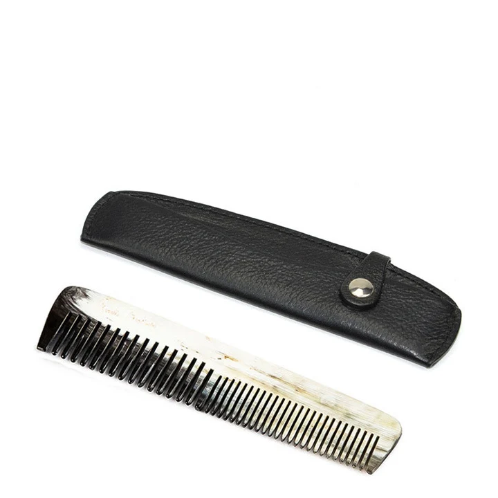 Genuine Horn Pocket Size Comb With Buffalo Leather Case
